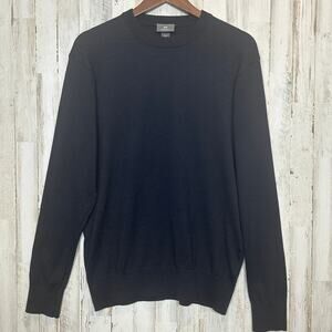 Wool Blend Crew Neck Sweater Mens Medium Navy Blue Academia Preppy Travel EUC